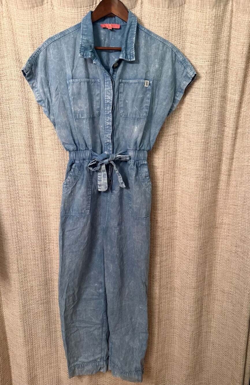 Simply Southern Denim Jumpsuit Size S Blue Acid Wash Belted Utility Romper